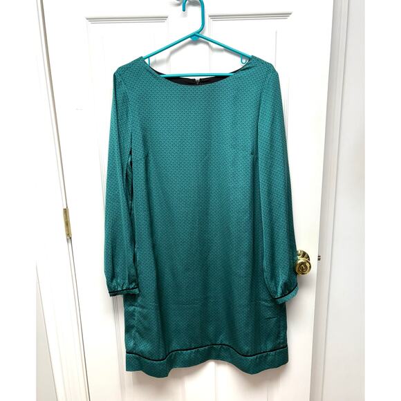 Loft Green and Black Shift Dress, Lined, Long Sleeved, Pockets, Woman's Size 14 - Picture 1 of 6